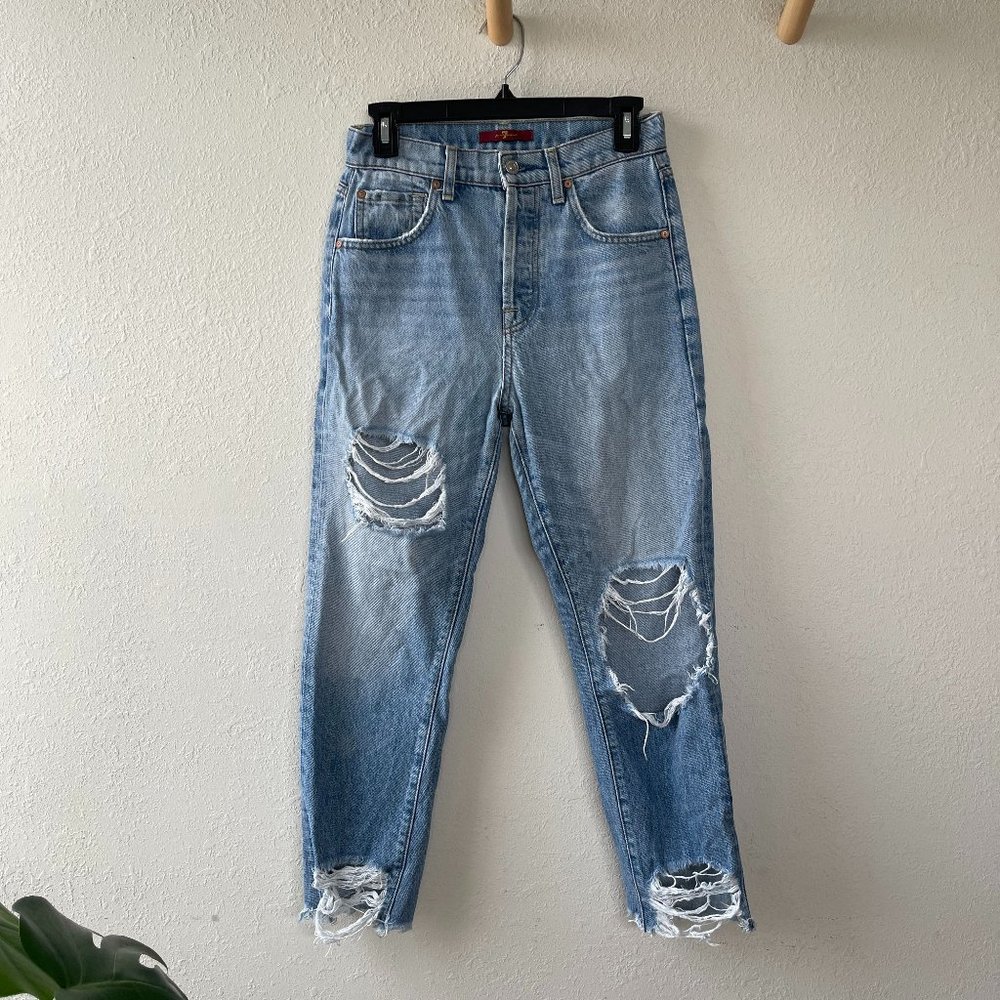 7 for All Mankind 100% Cotton High-Waisted Distressed Crop